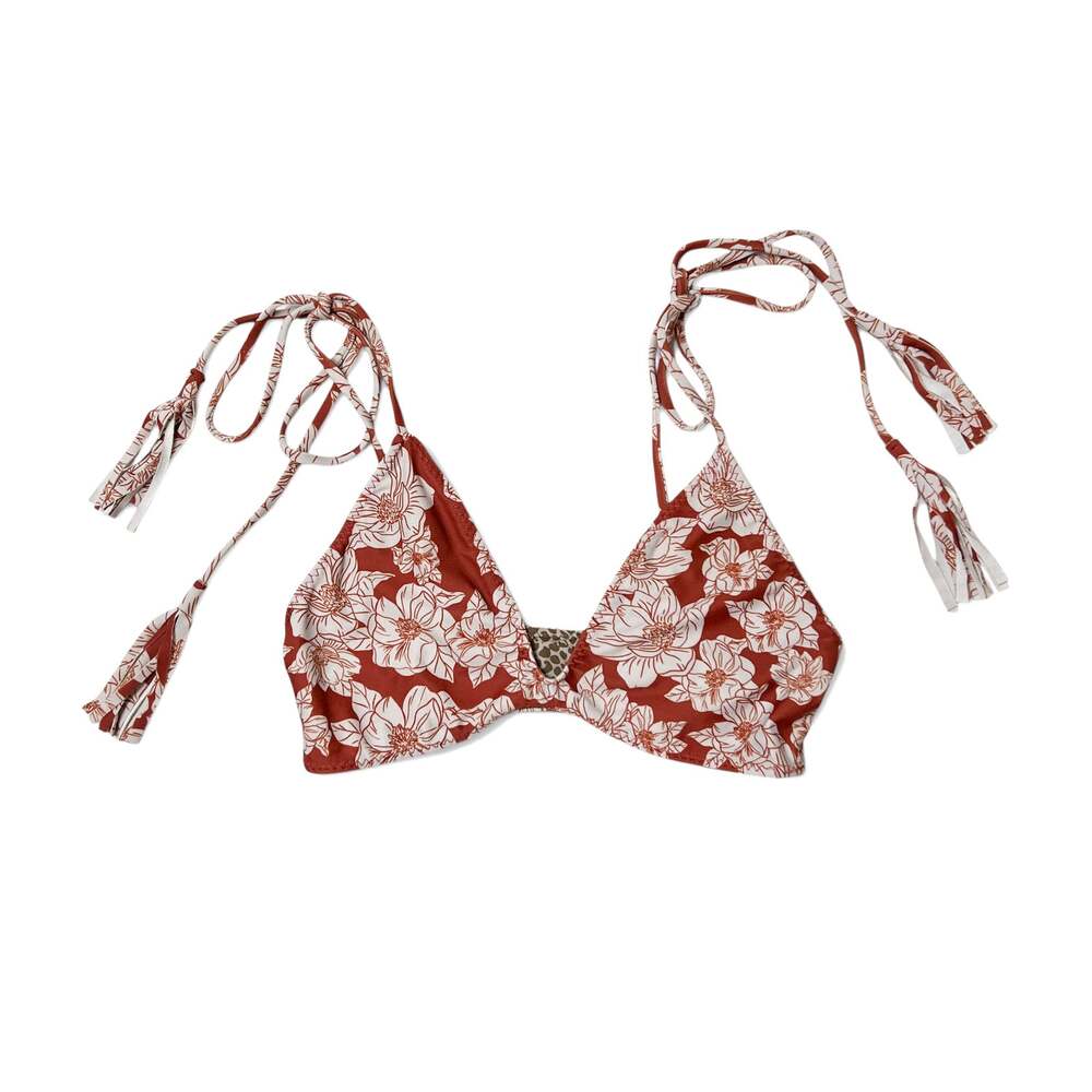 acacia swim rust magnolia orange floral tassel bikini top